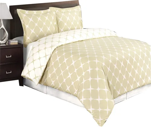 El juego de cama Bloomingdale de 8 piezas en una bolsa de tamaño matrimonial color beige y marfil incluye: juego de funda de edredón de 3 piezas +