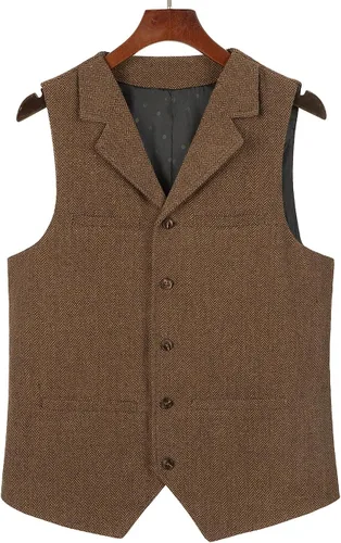 Miniatura 6 de Chalecos de tweed para hombre envejecidos de caza, chalecos de espiga para boda, retro, casual, lana, negocios, XS-4XL