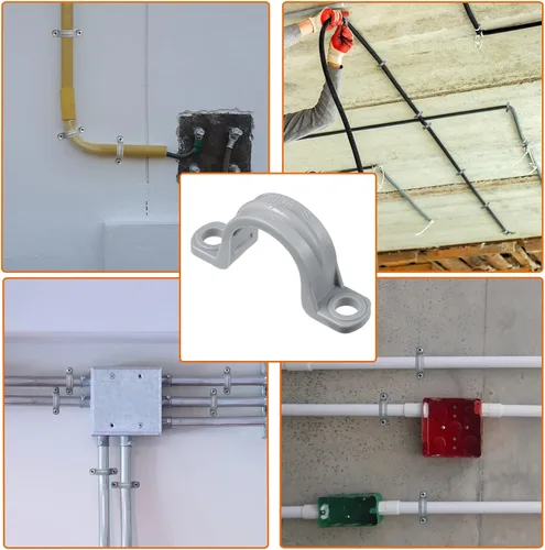 Miniatura 6 de Demissle Abrazadera de conducto de PVC, 2 correas de agujero, correa de conducto de plástico gris resistente, soporte de montaje con clip en U