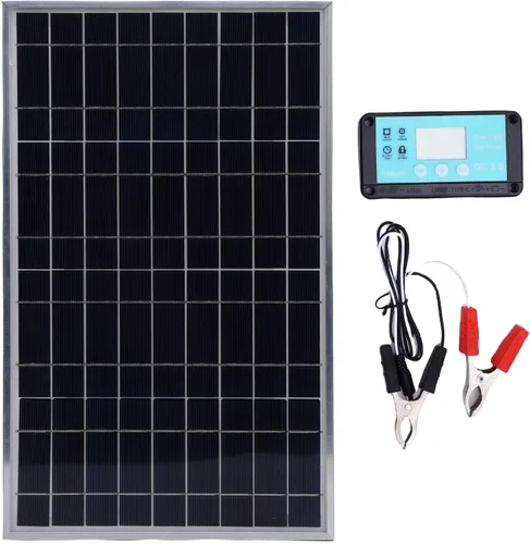 Miniatura 6 de Zunate Kit de cargador de panel solar de 100 W con controlador de carga de 12 V 10-50 A Marco de aluminio, salidas USB y CC para RV, barco
