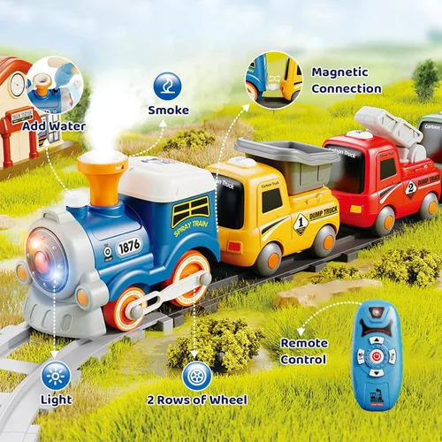 Miniatura 3 de Tren de juguete con control remoto para niños, conjunto de tren con luces y música con vapor de agua para niños y niñas de 3-8 años, conjunto