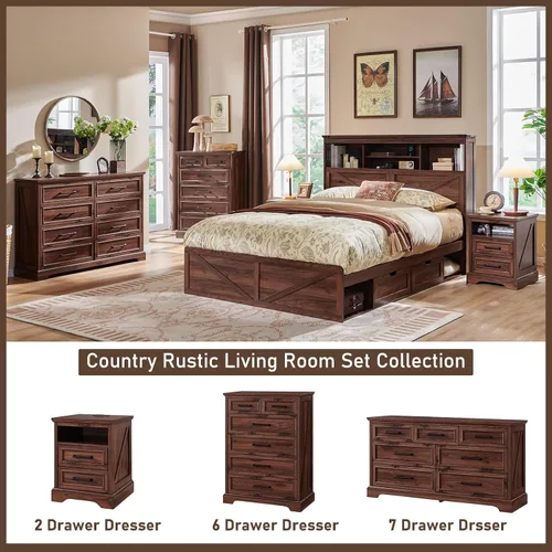 Miniatura 7 de ACCOHOHO Cómoda de 6 cajones, cómoda de granja para dormitorio, cómoda de 44 pulgadas de alto con asas de metal grandes, organizador de cajones