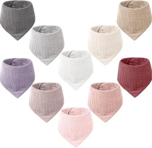 Miniatura 10 de Konssy Baberos de muselina para bebé, paquete de 10 baberos bandana para bebé, 100% algodón, unisex para niños y niñas Amarillo