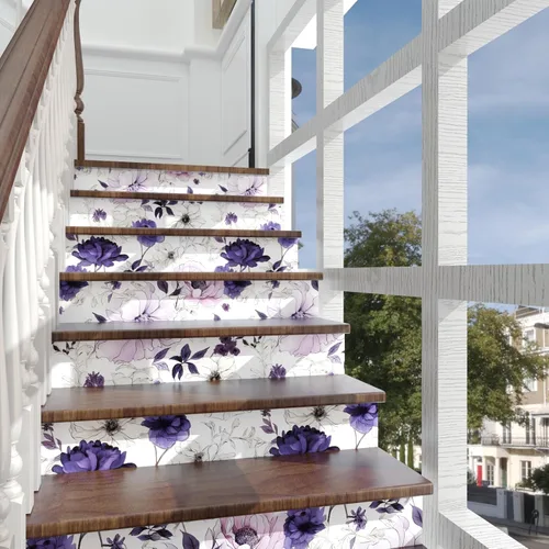 Miniatura 7 de Papel tapiz floral de acuarela para despegar y pegar, papel de contacto de flores morado/blanco/rosa, papel de pared botánico, autoadhesivo