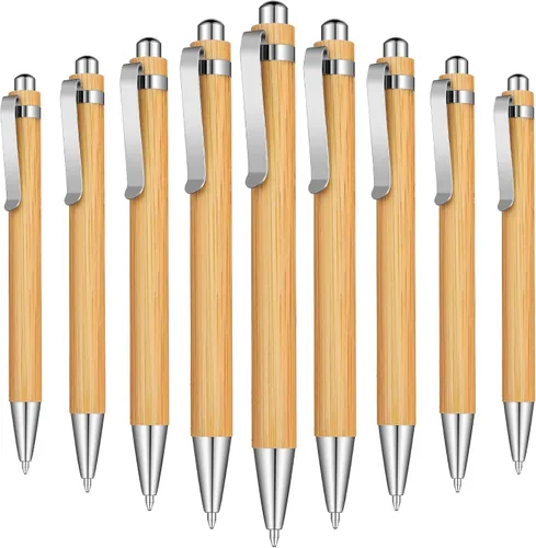 Outus 12 bolígrafos retráctiles de madera de bambú, tinta negra, bolígrafos de 0.039 in, juego de productos para regalos, escritura, oficina,