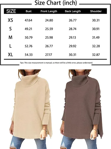 Miniatura 6 de LILLUSORY Women's Turtleneck Oversized Sweaters 2023 Fall Long Batwing Sleeve Spilt Hem Tunic Pullover Sweater Knit Tops