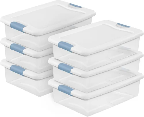 Miniatura 30 de Sterilite - Paquete de 12 contenedores apilables con pestillo, contenedores de almacenamiento bajo la cama con tapas, plástico transparente, 15