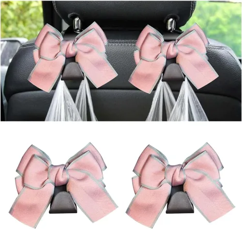 Miniatura 10 de Mandark 2 piezas de ganchos para reposacabezas de asiento de automóvil, lindos ganchos de arco para bolsos y bolsas, accesorios de decoración