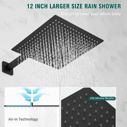 Miniatura 7 de Hoimpro Juego de sistema de ducha con cabezal de ducha mezclador de lluvia de baño de 12 pulgadas y ducha de mano montada en la pared, combo