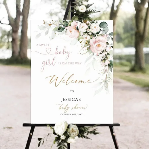 Miniatura 11 de Letrero de bienvenida personalizado para baby shower, letrero de bienvenida personalizado para baby shower, diseño de animales del bosque floral