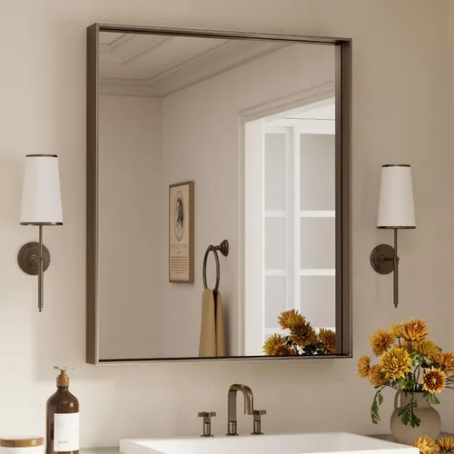 Miniatura 14 de Keonjinn - Espejo rectangular con marco negro para baño de 40 x 30 pulgadas, espejo de pared para sobre el lavabo, espejos de tocador de metal