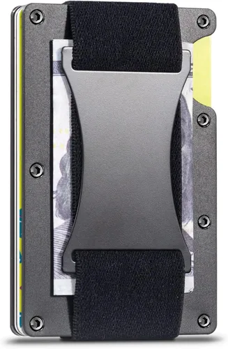ONLOOKER Cartera delgada para hombre cartera minimalista con bloqueo RFID bolsillo frontal tarjetero de aluminio con correa de efectivo negro