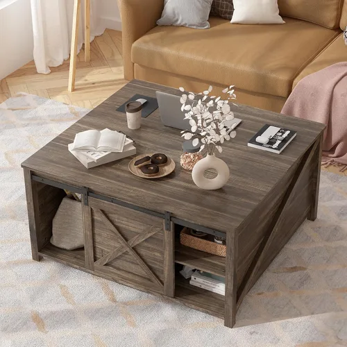 Miniatura 2 de PUKAMI Mesa de centro elevable con almacenamiento, mesa de centro de granja de 31.5 pulgadas para sala de estar, mesas de centro cuadradas con gran