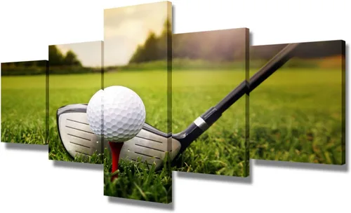 Miniatura 20 de Piezas de golf para decoración de pared, pinturas en blanco y negro, arte de pared para sala de estar, golf, deportes, obras de arte de 5 piezas