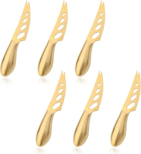 Miniatura 12 de JASHII Juego de 6 cuchillos esparcidores de mantequilla de queso dorado, juego de espátula de mermelada de una sola pieza, juego de cuchillos