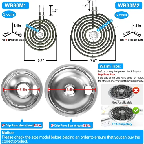 Miniatura 3 de Actualizado WB30M1 WB30M2 Quemadores de estufa eléctrica de reemplazo para GE Hotpoint, quemador de estufa eléctrica para estufa de gama completa