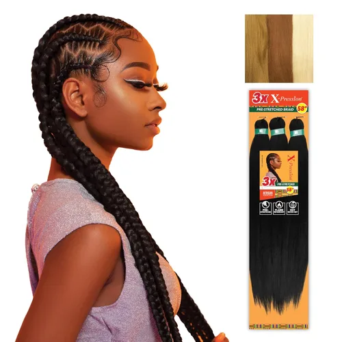Miniatura 68 de Sensationnel X-Pression - Trenzas prestiradas, 3 unidades, 58 pulgadas, paquete de 1 unidad, 1B