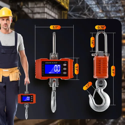 Miniatura 6 de CGOLDENWALL Báscula Digital de Grúa 2200lb Báscula Colgante con Pantalla Conmutable kg/lb - ideal para Granjas, Caza y Ganado