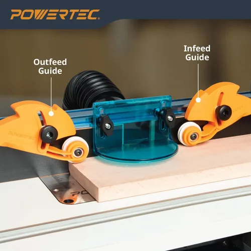 Miniatura 2 de POWERTEC Guía de Material con Rodillos Ajustable, Herramienta Alimentadora de Material con Rodamiento Unidireccional – Reduce el Retroceso y Aumenta