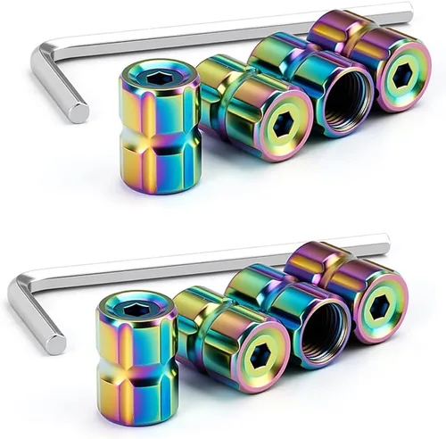 Miniatura 14 de Dsycar Paquete de 8 tapas de vástago de válvula de neumático de bloqueo con sello de goma, tapas de vástago de válvula de aluminio antirrobo