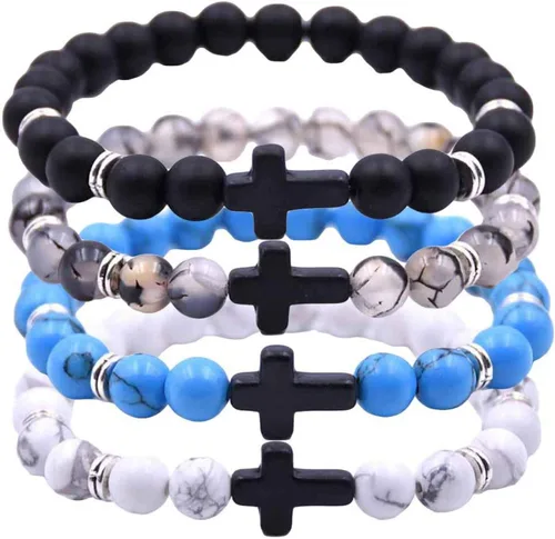 Miniatura 2 de Rubyyouhe8 Pulsera unisex de 6 colores con colgante de cruz y cuerda elástica para hombre y mujer