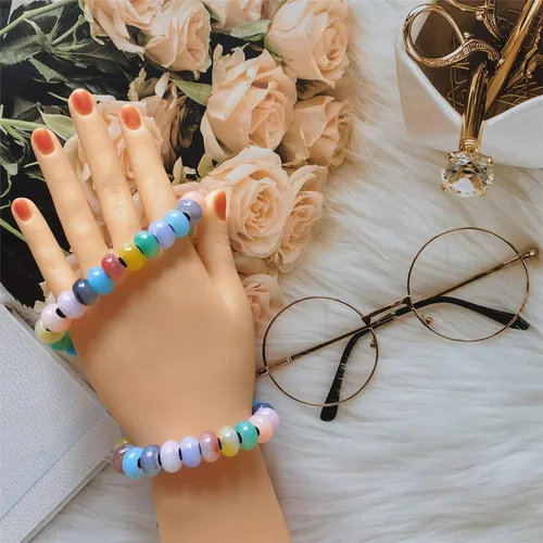 Miniatura 2 de Xeahung 100 cuentas de cristal acrílico, cuentas redondas agrietadas para hacer joyas, pulseras, cuentas espaciadoras de agujeros grandes