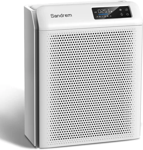 Sanderm - Purificador de aire para el hogar HEPA 13 filtro con sensor de partículas, 300 CADR, eliminador de polvo de habitación, 4 velocidades,