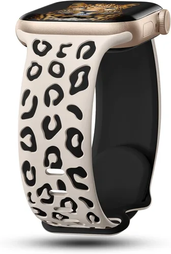 Miniatura 15 de CreateGreat Correas de leopardo grabadas compatibles con Apple Watch Band de 1.575 in 1.614 in 1.496 in 1.654 in 1.732 in 1.772 in 1.811 in 1.929 in