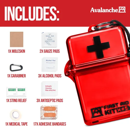 Miniatura 5 de Avalanche Mini botiquín de primeros auxilios, 30 piezas de suministros de emergencia en estuche impermeable para el hogar, coche, viajes, deportes