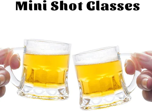Miniatura 6 de ZZYFGH Paquete de 6 mini vasos de chupito de cerveza con asa, mini tazas de cerveza transparentes de base pesada, 1.8 onzas, tequila, vodka, ideal