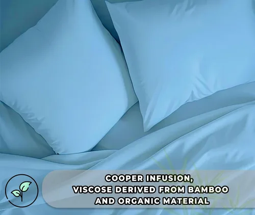Miniatura 2 de 6 piezas de viscosa de cobre-X con infusión orgánica derivada de bambú, suaves y transpirables, color azul cielo, tamaño King