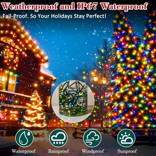 Miniatura 3 de HYH Luces de Navidad para Exteriores 1000 LED 328 Pies Luces de Cadena Multicolor, IP67 Impermeable Interior Luces de Hadas de Navidad Multifunción