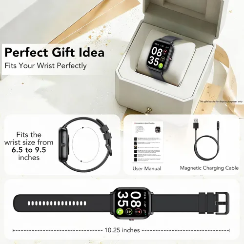 Miniatura 6 de Reloj inteligente para hombres y mujeres (respuestas/hacer llamadas), monitor de fitness con pantalla táctil HD de 1.83 pulgadas, tiempo de Negro