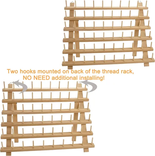 Miniatura 2 de New brothread 60 Carretes + 12 Carretes Estante de Hilo de Madera/Soporte Organizador de Hilo con Ganchos Colgantes para Hilos de Bordado, Acolchado