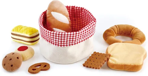 Miniatura 6 de Hape Cesta de pan para niños pequeños Juego de comida suave para niños, cesta de pan de juguete incluye tostadas, galletas de mermelada, pasteles