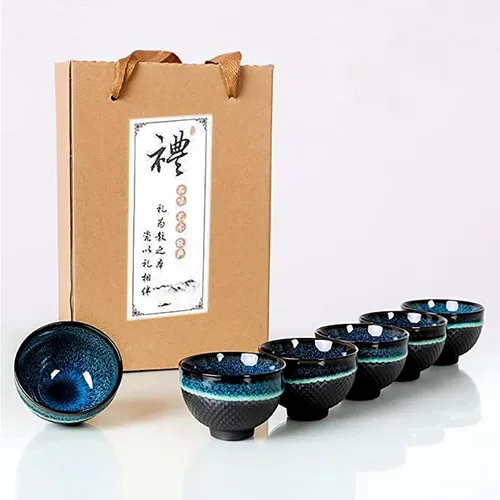 Miniatura 6 de Juego de té Kung Fu de cerámica de 6 piezas, taza de té japonesa, taza de sake, capacidad de 2.1 onzas, 6 colores Marrón oscuro