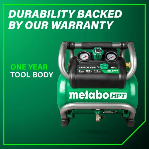 Miniatura 13 de Metabo HPT EC36DAQ4 - Compresor de aire inalámbrico de 2 galones, 36V MultiVolt, portátil y versátil, ideal para clavadoras de acabado neumáticas