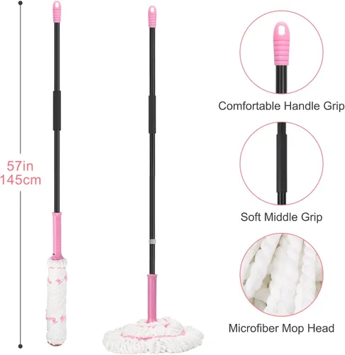 Miniatura 7 de KeFanta Trapeadores Giratorios Autoestrujables para Limpieza de Pisos, Trapeador de Microfibra para Pisos con Escurridor, Mango Largo de 57