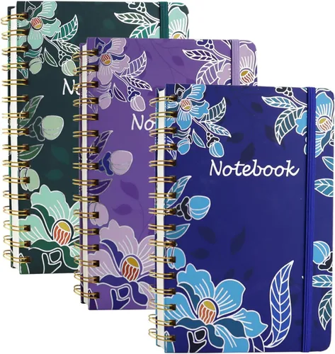 Paquete de 3 cuadernos de bolsillo de tapa dura en espiral para mujeres, cuadernos universitarios a rayas A5 con bolsillo, 8.5" x 5.7", 160 páginas,