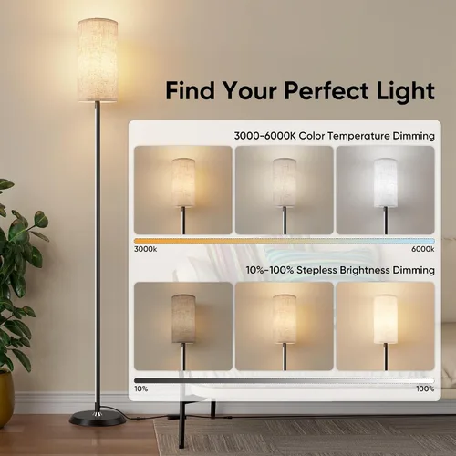 Miniatura 4 de PARTPHONER RGBIC - Lámpara de pie, 1000 lúmenes, lámpara de pie moderna inteligente con 16 millones de colores DIY y doble luz, lámpara de pie LED