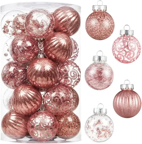 Miniatura 12 de XmasExp Juego de 8 adornos de bolas de Navidad grandes, plástico transparente inastillable, esferas colgantes para árbol de Navidad, relleno