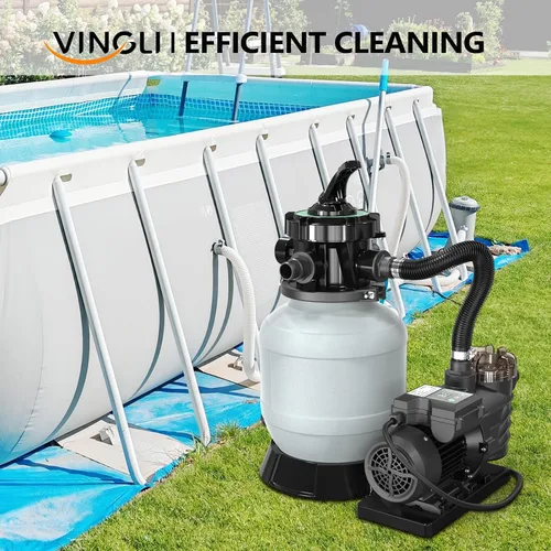 Miniatura 6 de VINGLI - Tanque de filtro de piscina de arena de 10 pulgadas con una bomba de piscina de 1/3 HP de 115 V y bolas de filtro de piscina, bomba