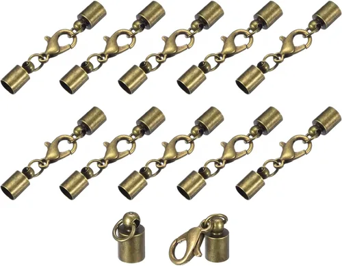 Miniatura 12 de uxcell Juego de 10 tapas de cuero de 0.315 in con cierres de pinza de langosta, terminadores de barril para hacer pulseras de cuero, tono bronce