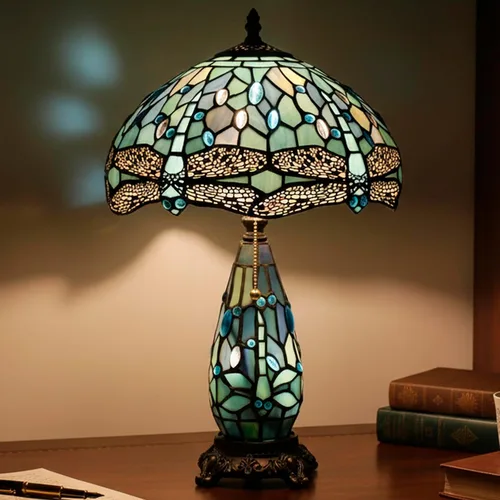 Miniatura 10 de Lámpara Tiffany de Vidrio Emplomado para Mesa de 12 x 19 Pulgadas Diseño Jarrón Madre e Hija Lámpara de Escritorio de Acento Luz Nocturna