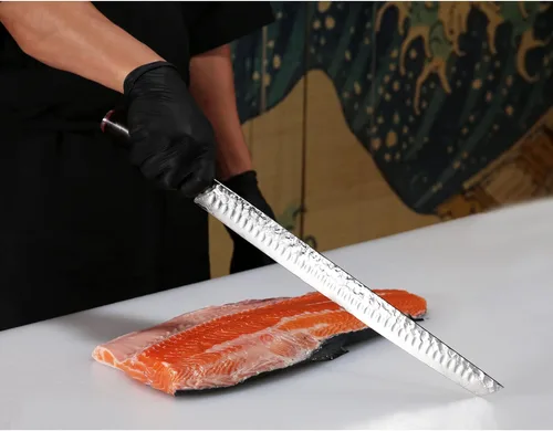 Miniatura 6 de YOUSUNLONG Sakimaru Ultimate Yanagiba Cuchillo - 17 pulgadas (16.929 in) Sujihiki, mango de ébano con funda de cuero