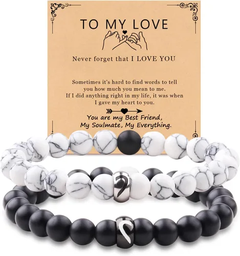 Miniatura 46 de 2 pulseras magnéticas para parejas, piedra natural negra mate, cristal para votos de amor eterno, juego de pulseras de cuentas de piedra de energía