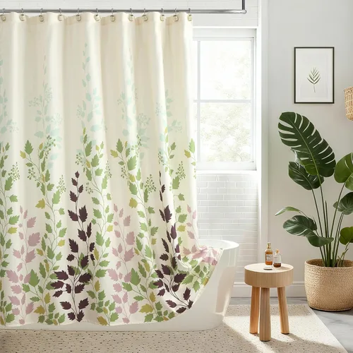Miniatura 13 de Silhouette - Cortina de ducha con diseño de tela azul impermeable, diseño de plantas de poliéster blancas y azul marino, para baño, 72 pulgadas