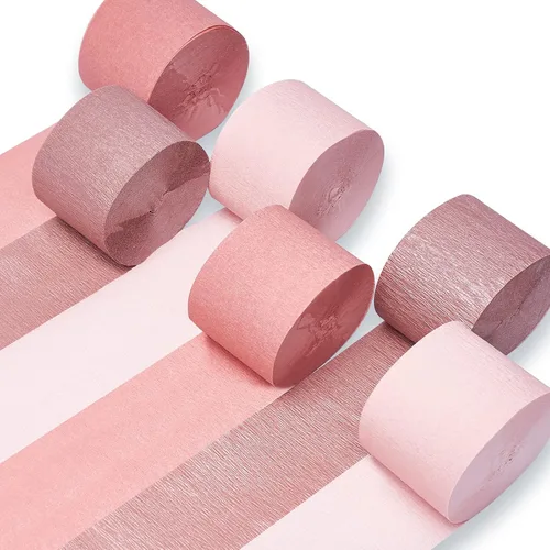 Miniatura 53 de PartyWoo Serpentinas de papel crepé rosa, 6 unidades, 492 pies, paquete de serpentinas de papel crepé claro pastel rosa intenso para cumpleaños
