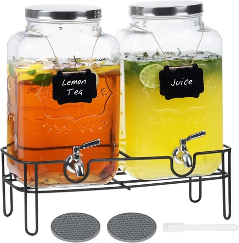 Miniatura 9 de Moretoes Dispensador de bebidas de vidrio de 1 galón para fiestas, dispensador de bebidas para jugo y té helado, tarro hermético de vidrio para té