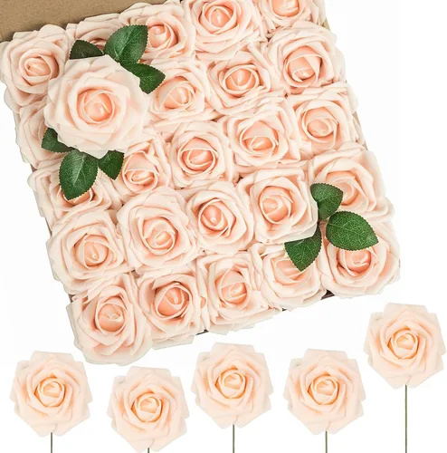 Miniatura 33 de N&T NIETING 25 unidades de flores artificiales, Rosas de espuma artificial de sensación real al tacto, decoración para boda, dama de honor, ramo